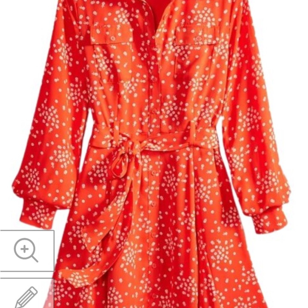 Macy’s On 34th Red and White Ditsy Floral Buttoned Tie Front Shirt Dress
